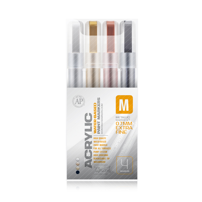 MO-ACRYLIC_MARKER_SET_METALLIC_0-7MM Montana ACRYLIC Marker Set 4er Extra Fine Metallic